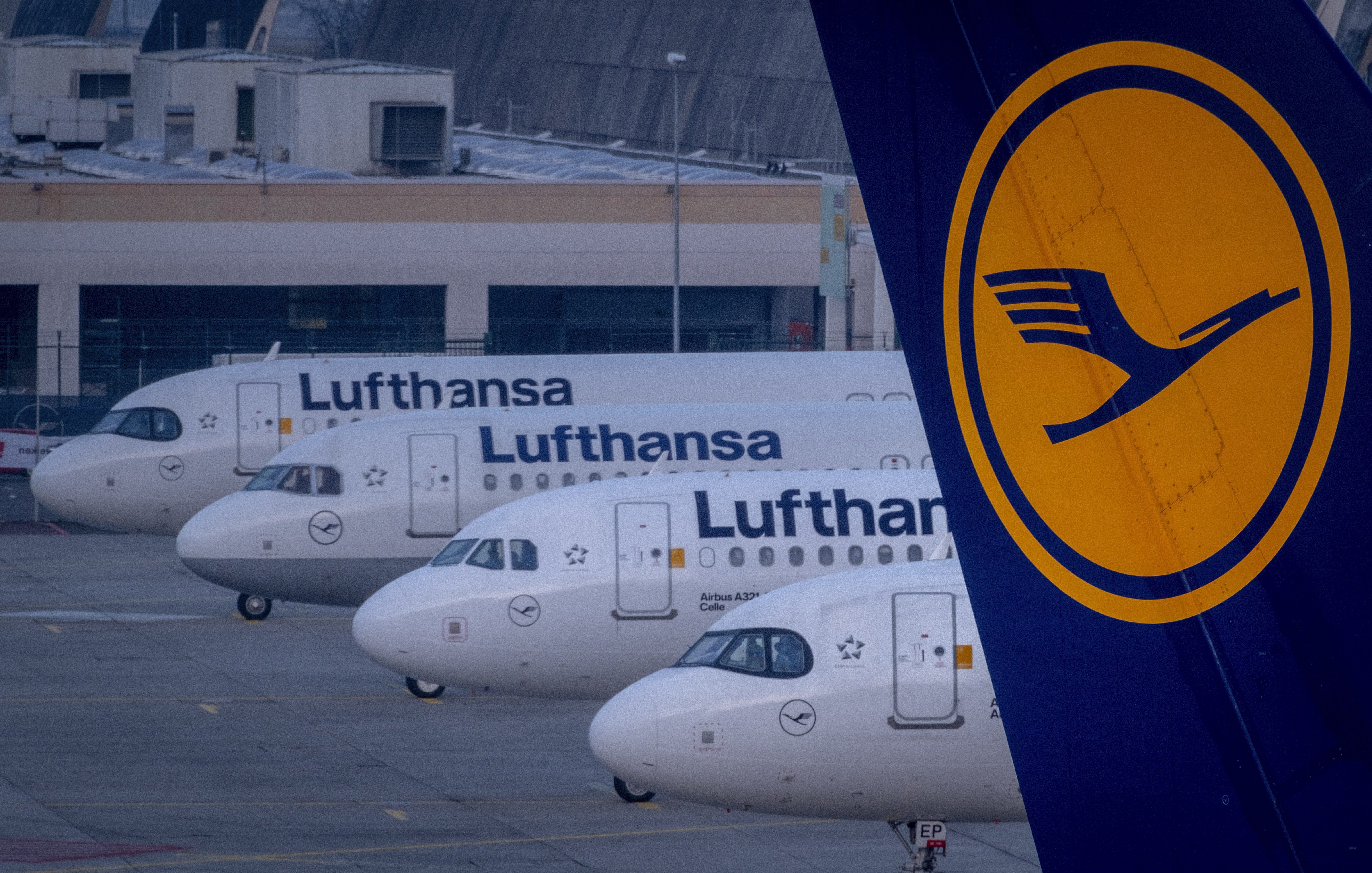 Lufthansa aircraft are pictured in Fra</div>
<p><a href=